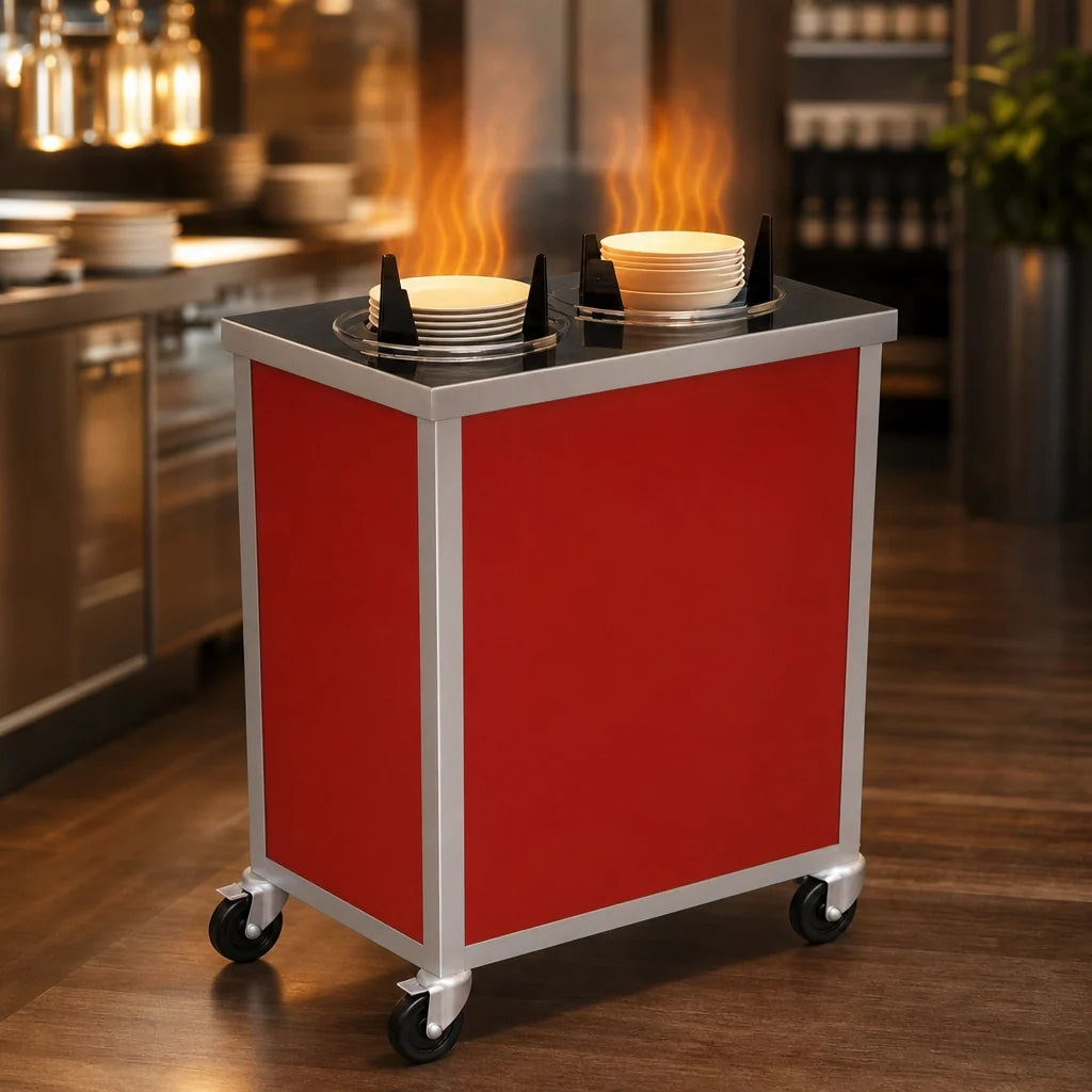 Atlas Metal MEPD2H-10-1/8 Heated Mobile Plate Dispenser, Enclosed, 2 Compartments, 10-1/8" Max Plate Diameter