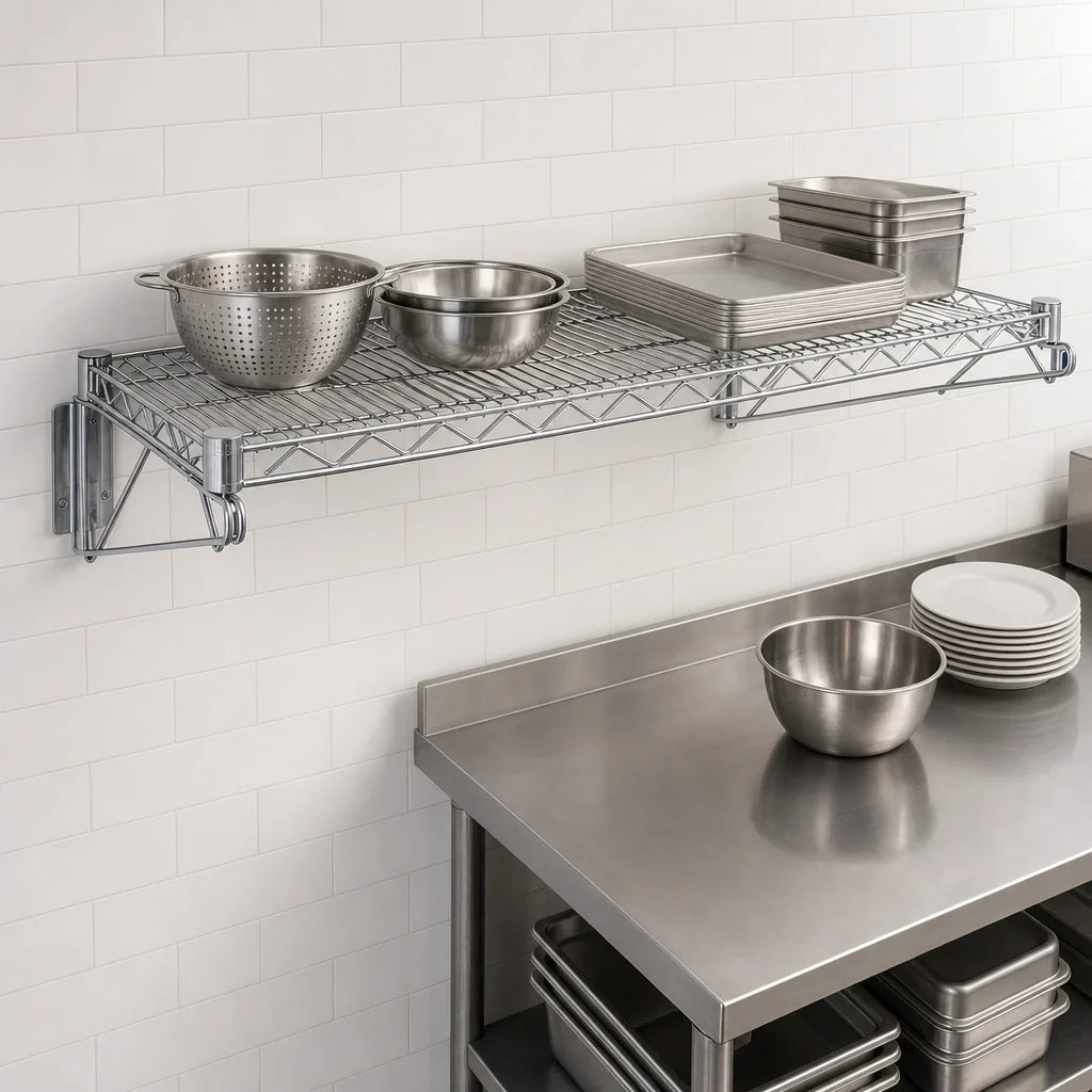 Quantum WDWB1272C Wall-Mount Cantilever Wire Shelf, 72 x 12 Inch, Chrome