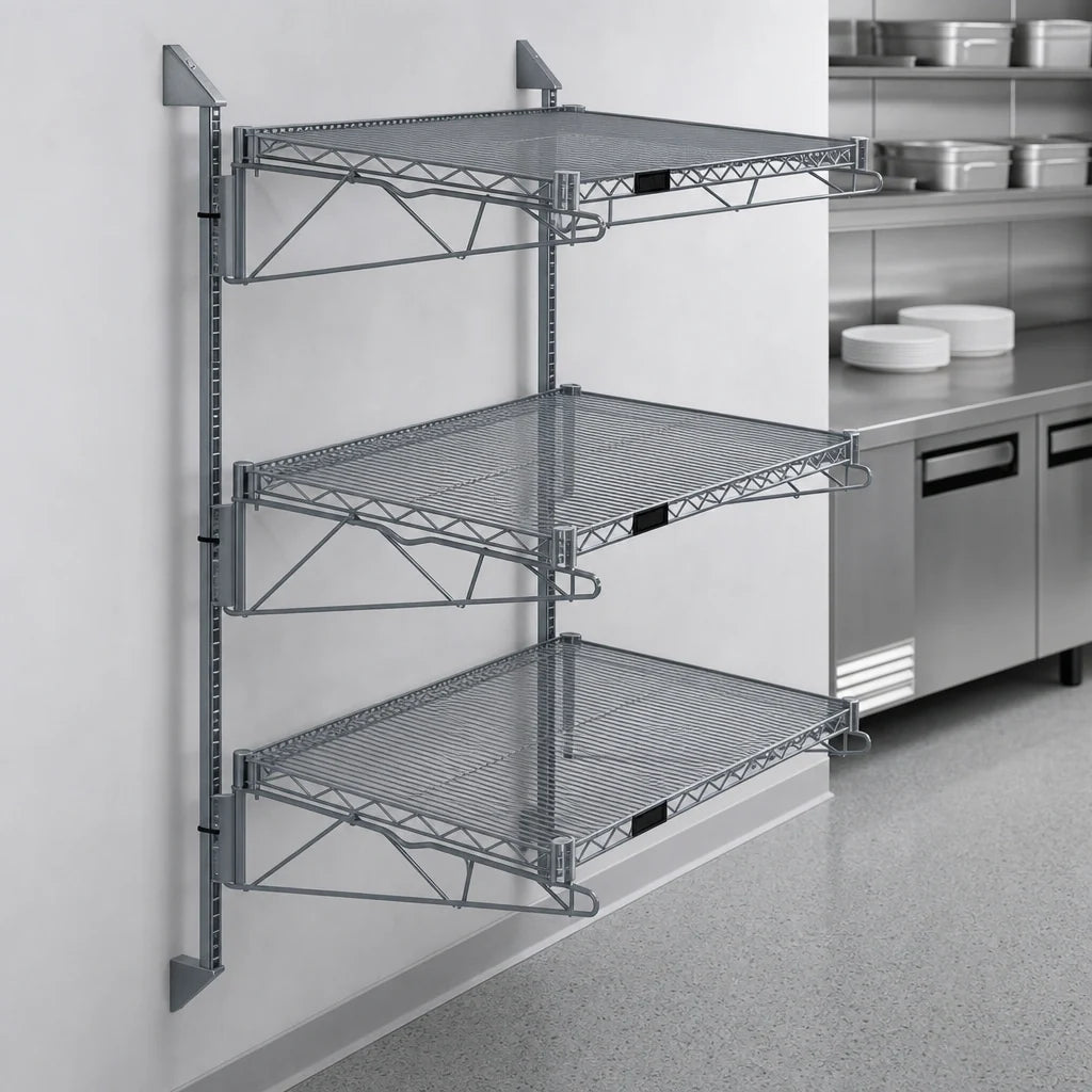 Quantum WC54-CB2436GY Wall-Mounted Cantilever Starter Shelving Unit with 3 Wire Shelves, Gray Epoxy Finish