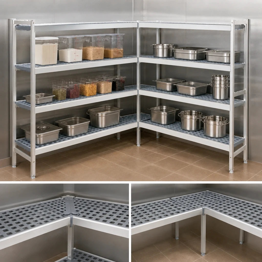 Fermod Fermostock 4R59C83-CE 4-Tier Corner Expansion Shelving Kit, 83"H x 59"W x 22"D, Anodized Aluminum/Polymer