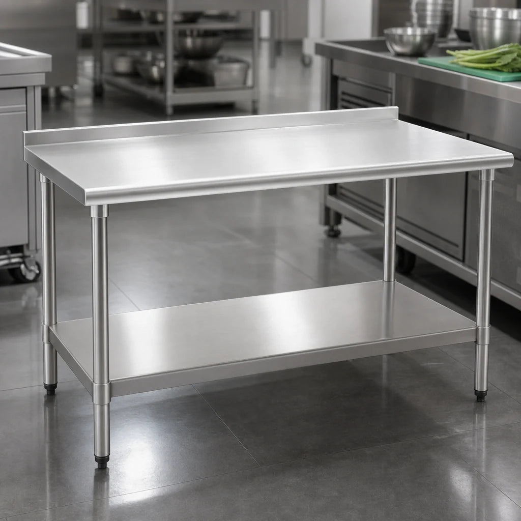 Eagle Group Budget Series UT3030SB 30" x 30" 430 Stainless Steel Work Table with Rear Upturn and Adjustable Undershelf