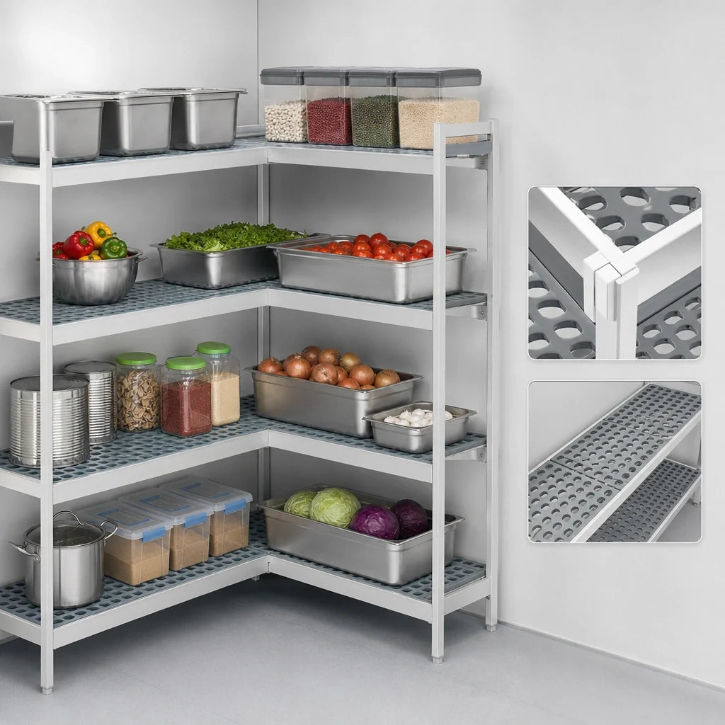 Fermod Fermostock 4R42B83-CE 4-Tier Corner Expansion Polymer Shelving Unit Kit, 83" H x 42" W x 18" D, Gray