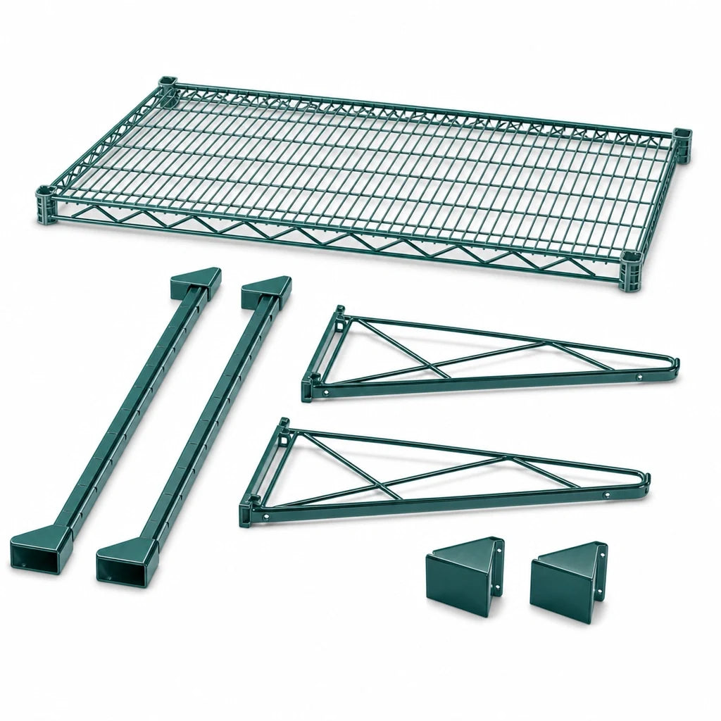 Quantum WC14-CB1454P Wall-Mount Cantilever Single Shelf Kit, 54-Inch Wide x 14-Inch Deep, Green Epoxy Antimicrobial Finish