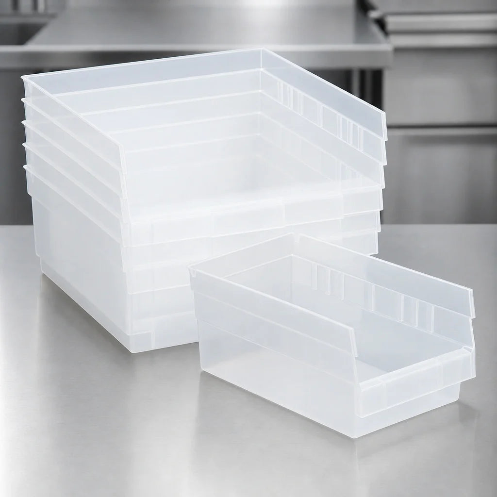 Quantum QSB102CL Nesting Shelf Bin, Clear Polypropylene, 11-5/8 x 6-5/8 x 4 Inches, 7 Divider Slots Case of 30
