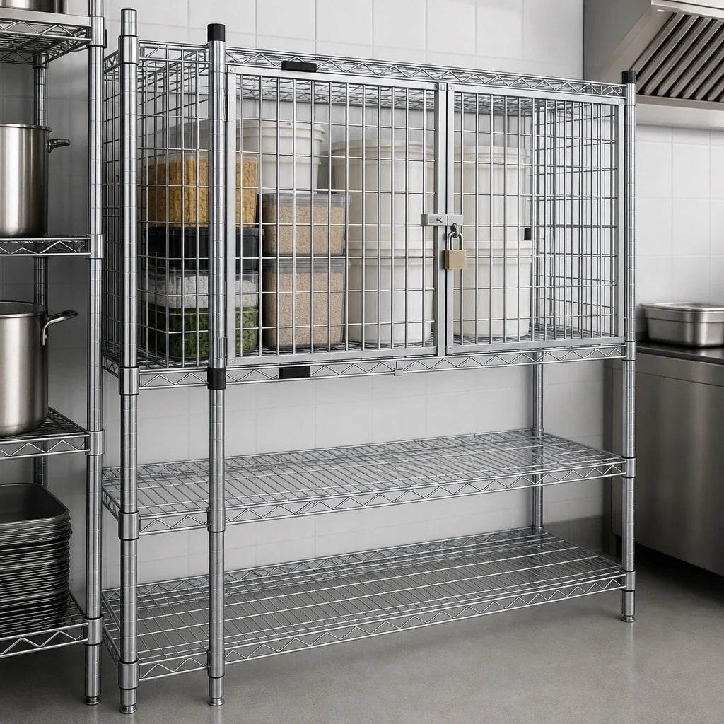 Eagle Group EAGLEbrite SECM2460Z Wire Shelving Security Enclosure Kit, 60"W x 24"D, Hinged Doors, Zinc Finish