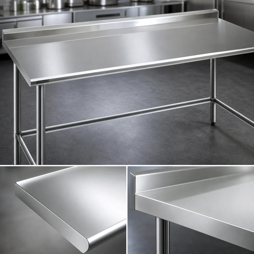 Eagle Group Spec-Master UT3672STE 72" x 36" 14-Gauge 300 Series Stainless Steel Work Table with 1-1/2" Rear Upturn and Open Base