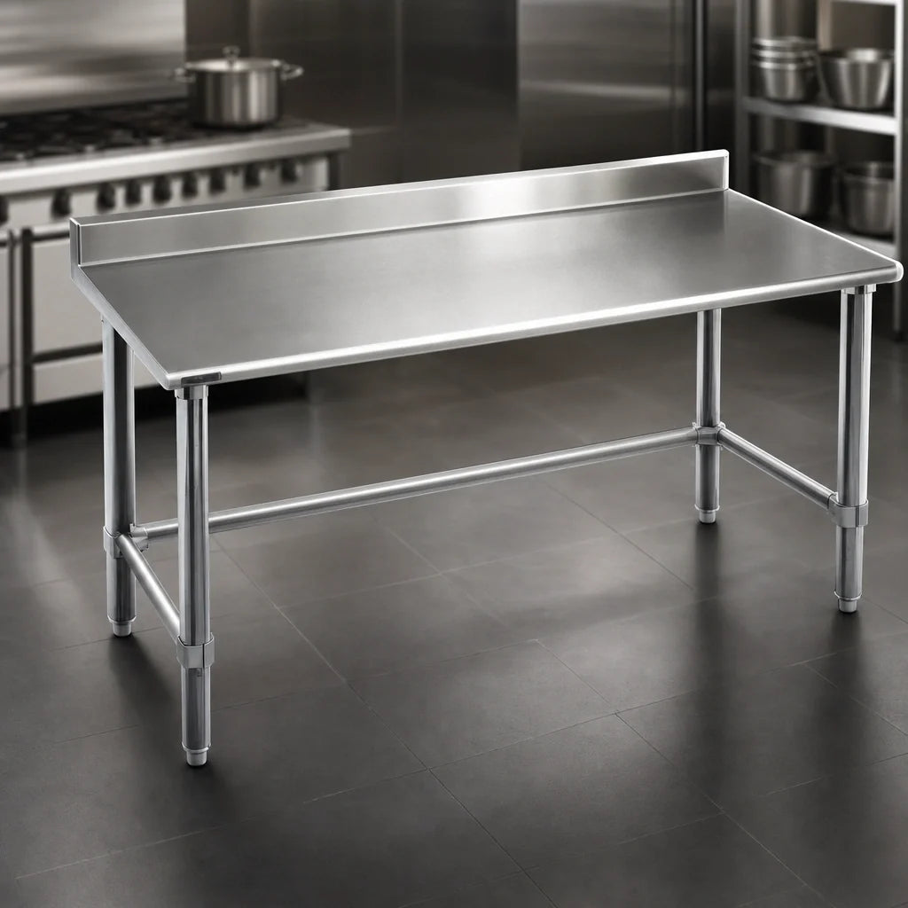 Eagle Group Spec-Master T3084GTE-BS 84-Inch x 30-Inch Stainless Steel Work Table with 4-1/2-Inch Backsplash, Open Galvanized Base