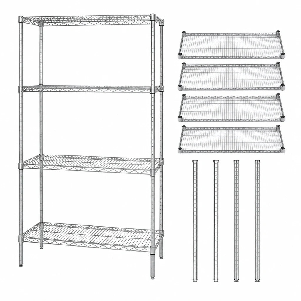 Quantum WR63-3660C Chrome Wire Shelving Starter Kit, Stationary, 4 Shelves, 60"W x 36"D x 63"H