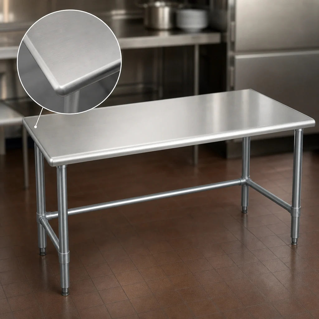 Eagle Group Budget Series T2430GTB 30"W x 24"D Flat-Top 430 Stainless Steel Work Table with Open Galvanized Base