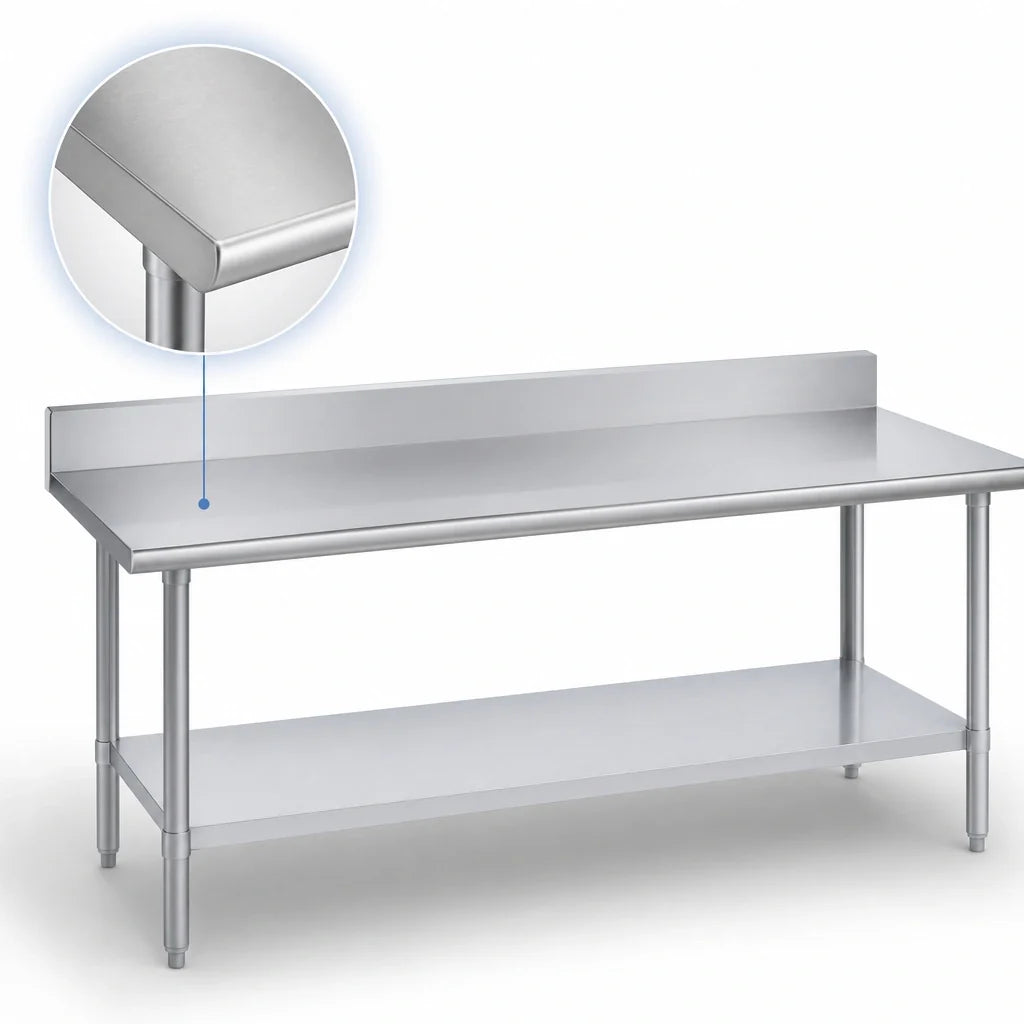 Duke Manufacturing 314-24108-5R 108-Inch Stainless Steel Work Table with 5-Inch Riser and Galvanized Undershelf