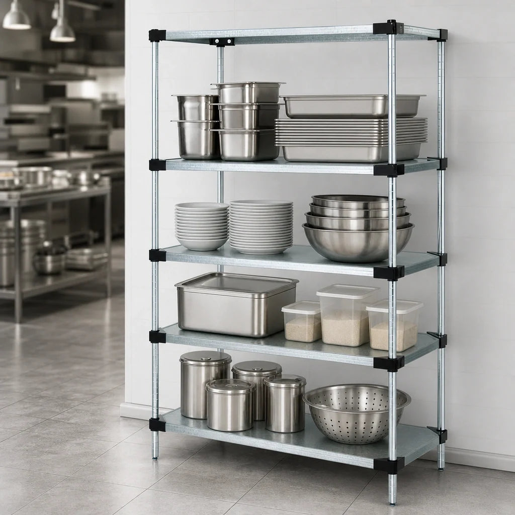 Quantum WR86-1442SG Commercial Solid Shelving Starter Unit, Stationary, 4 Shelves, Galvanized Steel, 42W x 12D x 86H