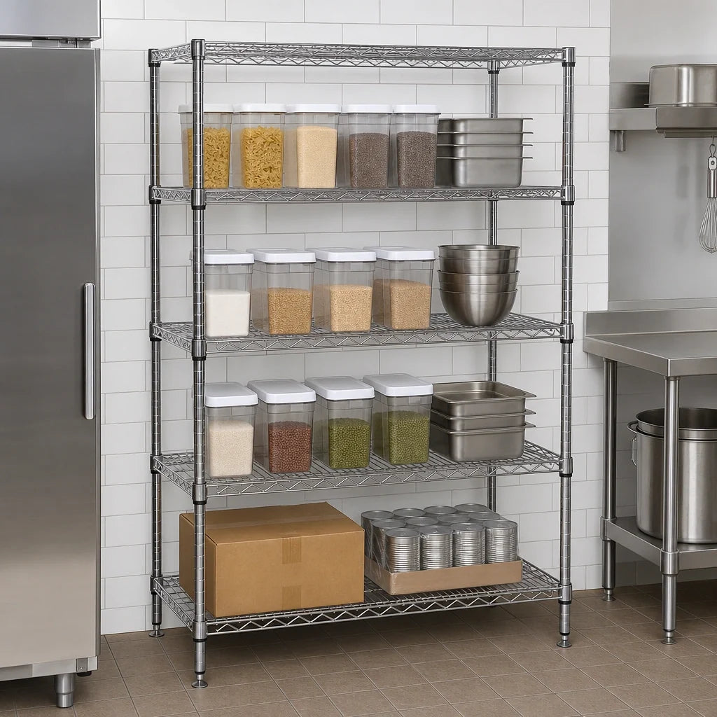 Eagle Group Add-A-Shelf RS4-74-A1448C 4-Tier Stationary Wire Shelving Starter Unit, 48W x 14D x 74H, Chrome
