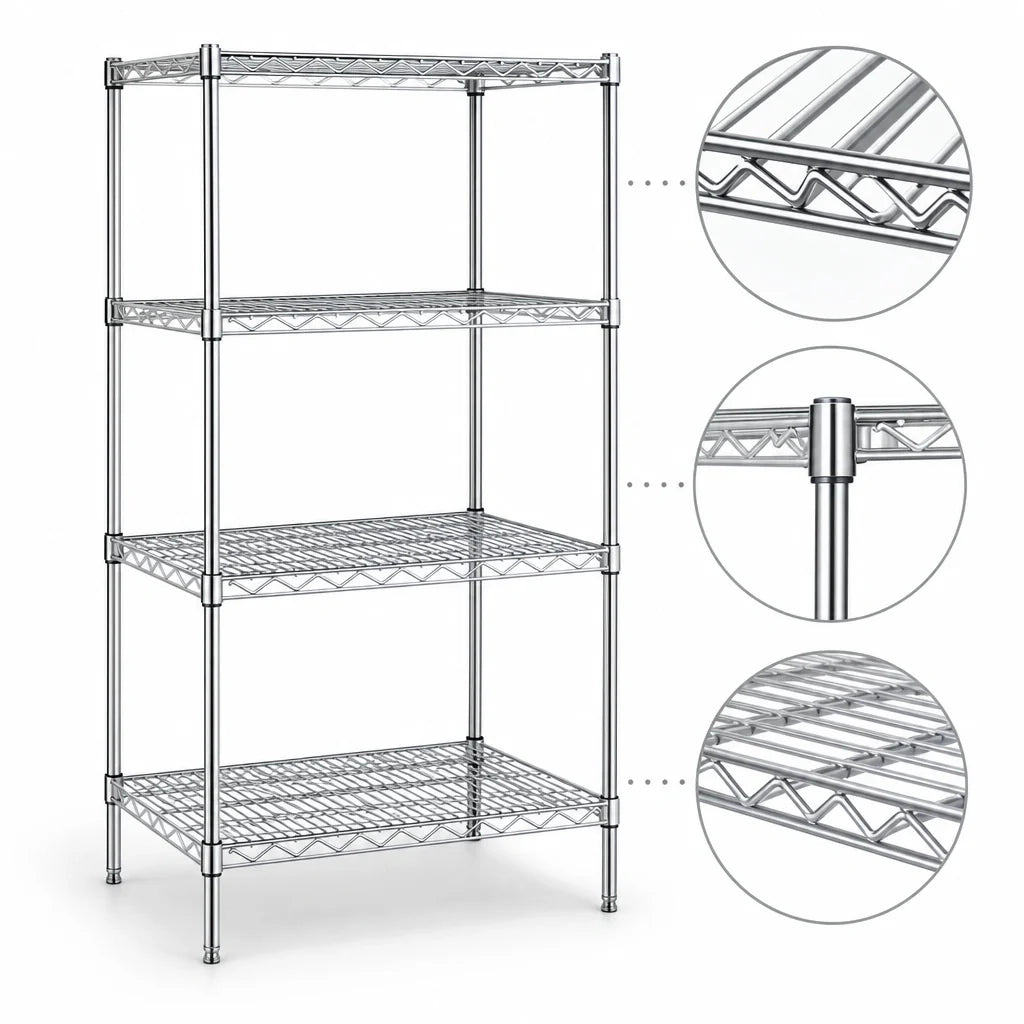 Eagle Group S4-63-2424S 4-Tier Wire Shelving Starter Unit, Stainless Steel Finish, 24"W x 24"D x 63"H