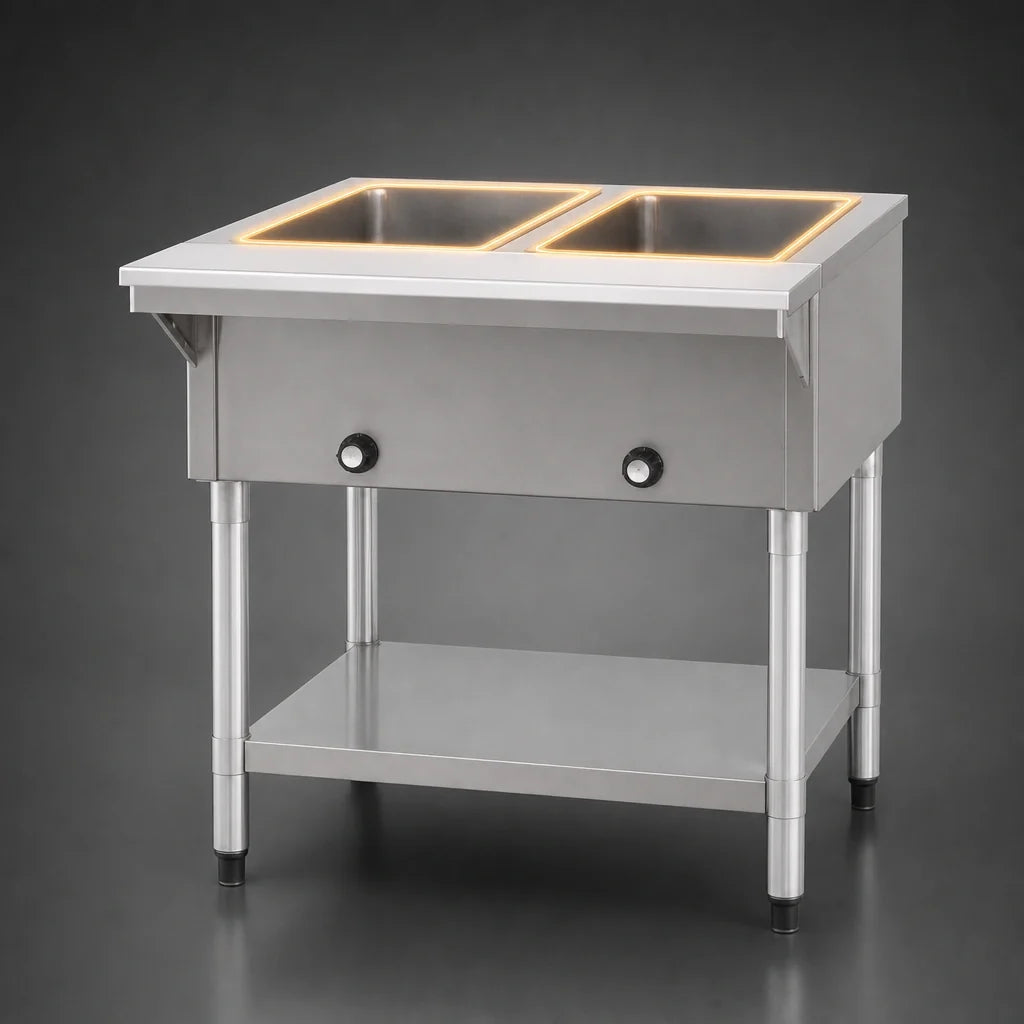Eagle Group SHT2-NG 33-Inch Natural Gas Hot Food Table, Open Base, 2 Dry Wells, Stainless Steel, 8-Inch Cutting Board