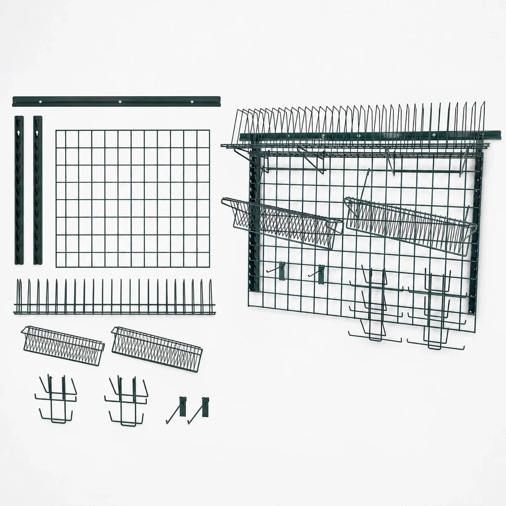 Quantum Store Grid SGK-563048-1P Wall-Mounted Medium-Duty Storage Grid Starter Kit with Tray Drying Racks, Green Epoxy Antimicrobial Finish