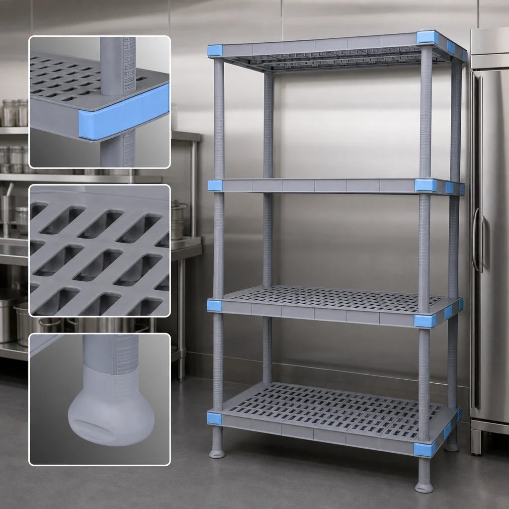 Quantum Millenia QP183086VS-4 30" W x 18" D x 86" H Gray Polymer Shelving Starter Unit with 4 Open Grid Shelves