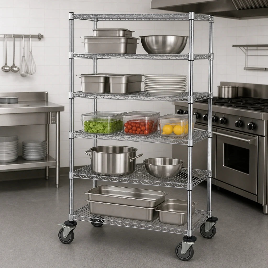 Quantum M1836C47-5 36 x 18 x 80-Inch Mobile Wire Shelving Cart with 5 Shelves, Chrome Finish