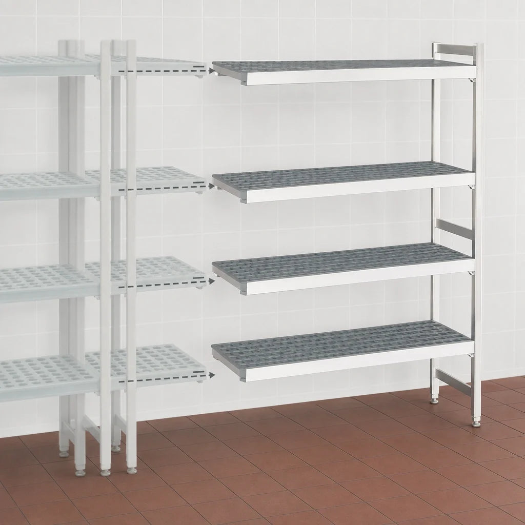 Fermod Fermostock 4R47B71-E 4-Tier Polymer Shelving Add-On Unit, 71"H x 47"W x 18"D, Gray, Includes 1 Upright