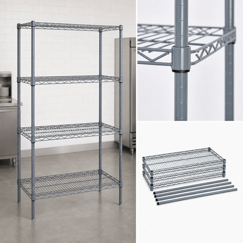 Quantum WR54-1830GY Wire Shelving Starter Unit, 30"W x 18"D x 54"H, 4-Shelf Stationary, Gray Epoxy Finish