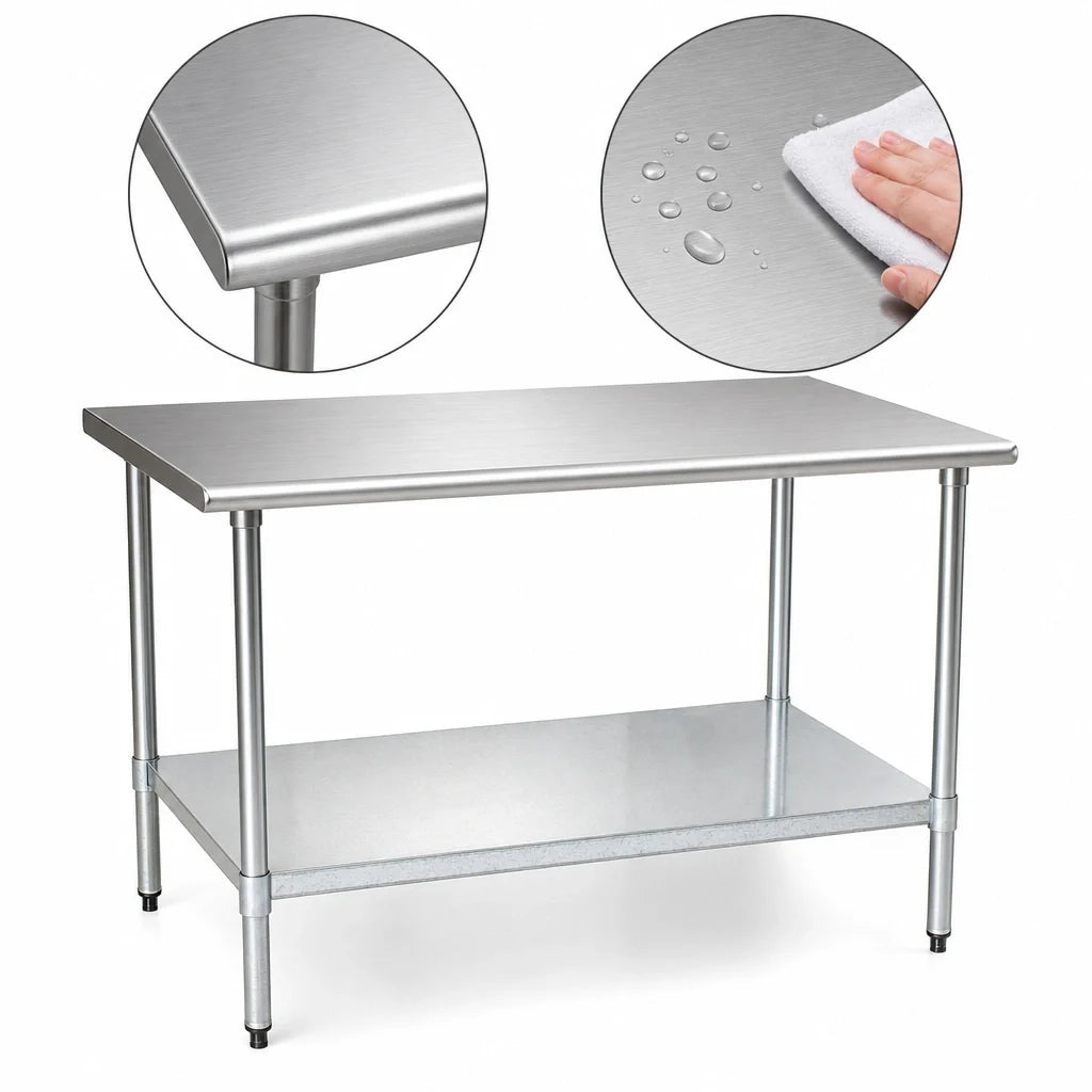 Eagle Group BlendPort® BPT-3030B 30 x 30 Inch 430 Stainless Steel Work Table with Rolled Edge and Adjustable Galvanized Undershelf