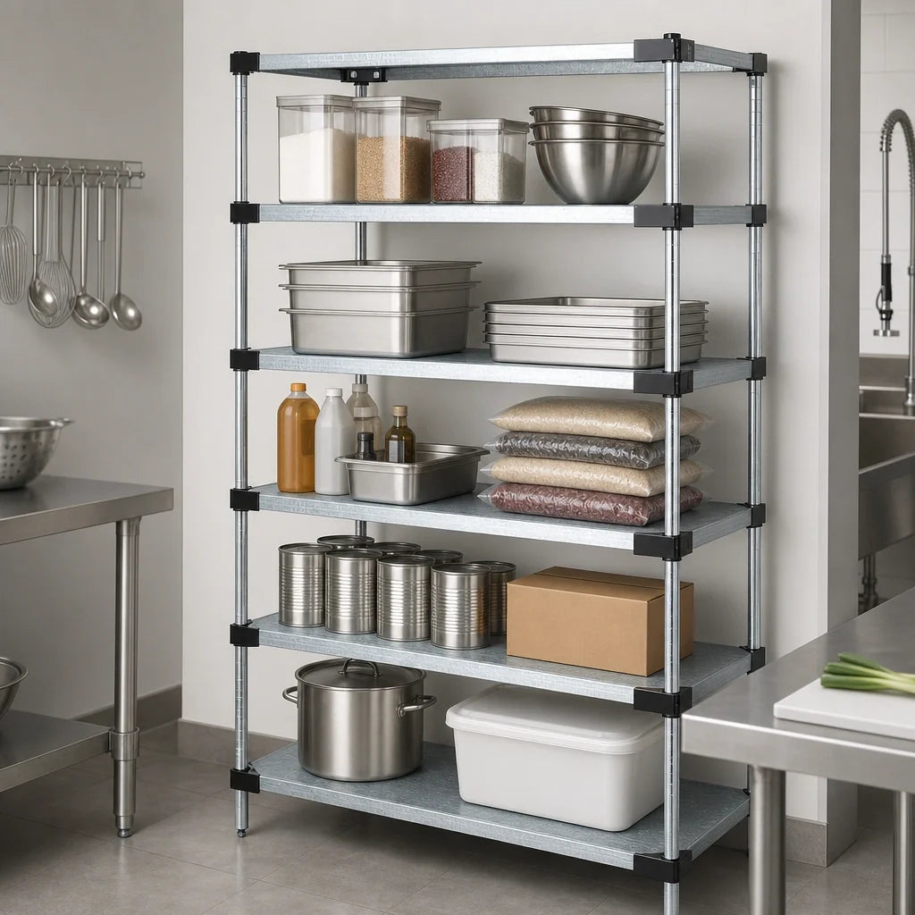 Quantum WR86-2136SG-5 Stationary Solid Shelving Starter Unit, 5 Shelves, Galvanized Steel, 36"W x 21"D x 86"H