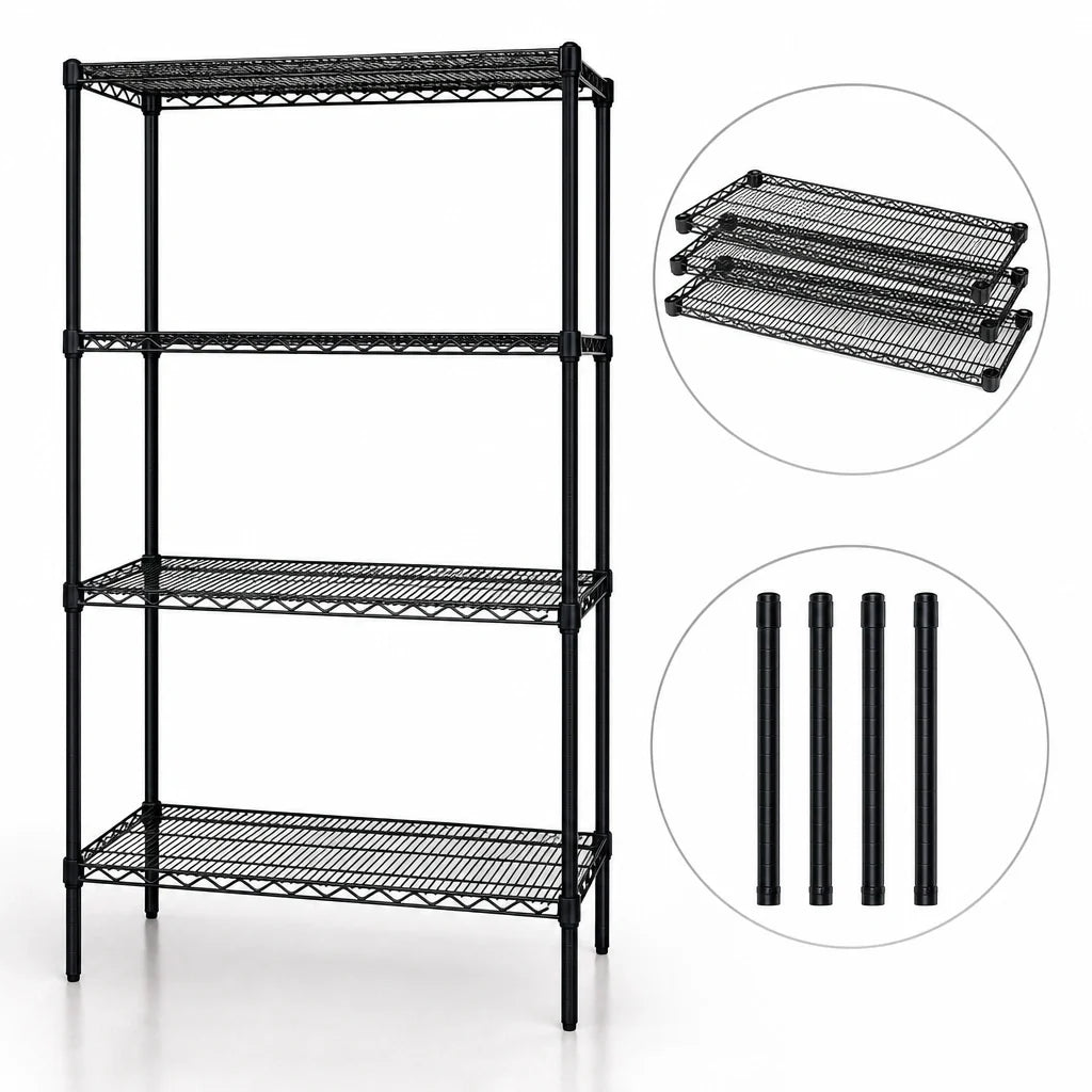 Quantum WR86-1836BK 4-Shelf 36"W x 18"D x 86"H Black Epoxy Wire Shelving Starter Kit