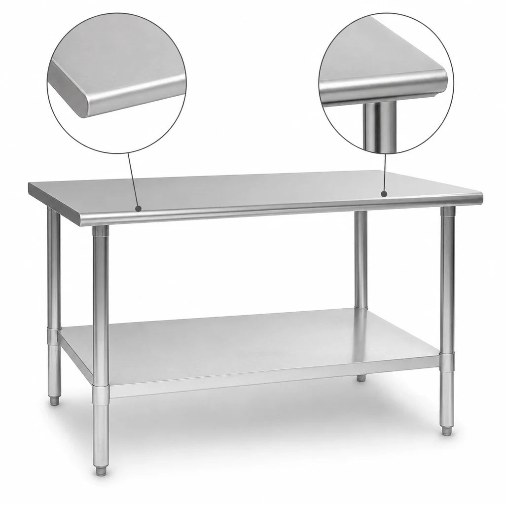 Eagle Group Deluxe T2448EB 48 x 24-Inch Stainless Steel Work Table with 16-Gauge 300 Series Top, Rolled Edge and Adjustable Galvanized Undershelf
