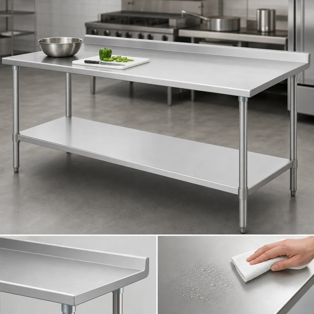 Eagle Group Budget Series UT36120SB 120-Inch 430 Stainless Steel Work Table, 36-Inch Deep, Rear Upturn, Adjustable Undershelf