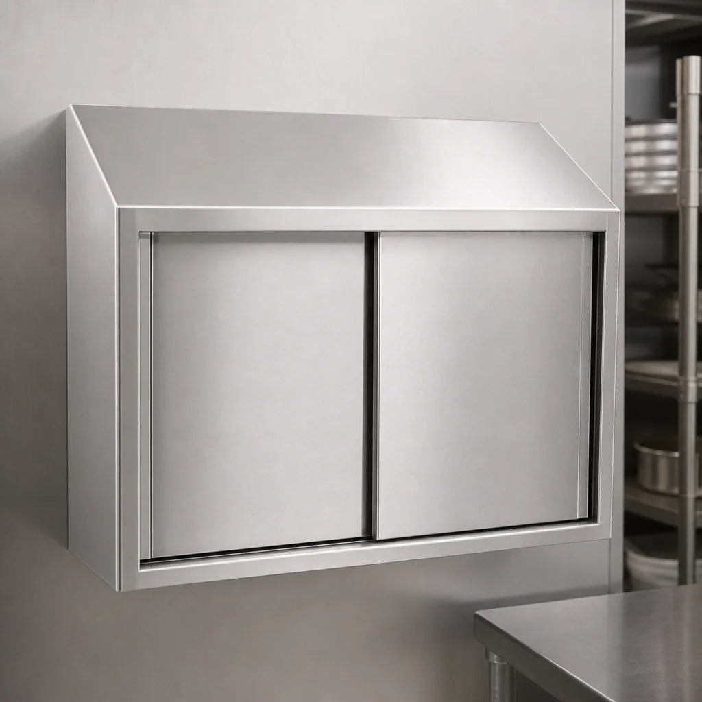 Eagle Group WCS-30 Wall-Mounted Stainless Steel Cabinet with Sliding Doors, Sloped Top, Fixed Shelf, 30"W x 15"D x 28"H