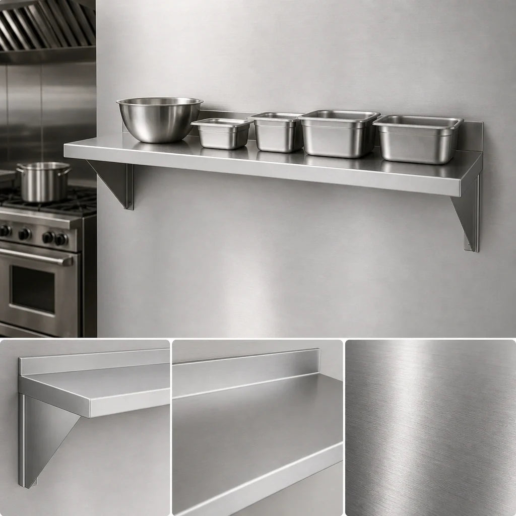 Channel Manufacturing SWS1236 Solid Stainless Steel Wall-Mounted Shelf, 36"W x 12"D, 18 Gauge, 300 Series