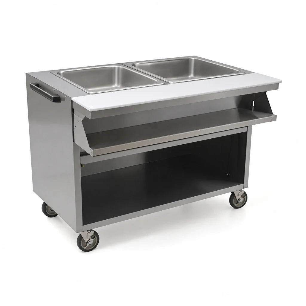 Eagle Group Spec-Master SPHT2CB-208 Mobile Electric Hot Food Table, 2 Sealed Wells, 12 x 20 in. Pans, Sliding Doors, 208V