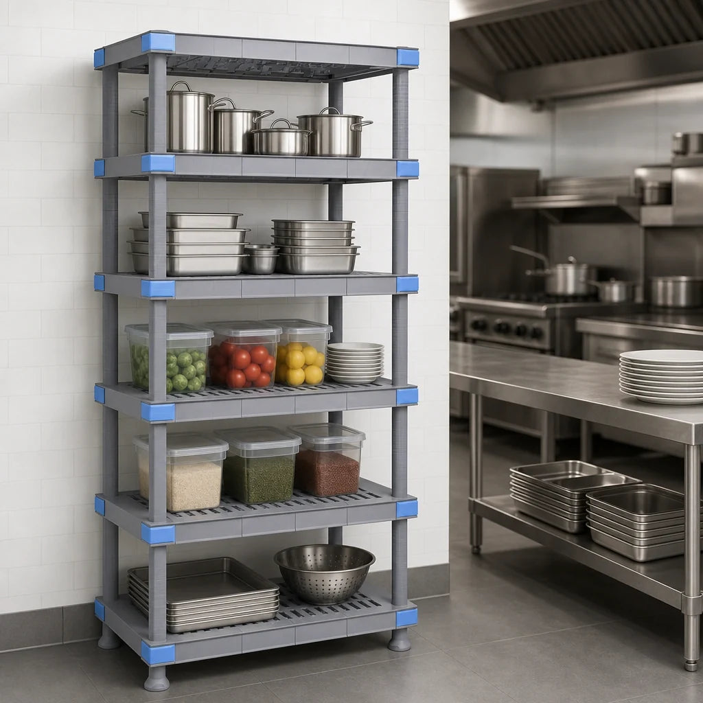 Quantum Millenia QP242462VS-5 24"W x 24"D x 62"H Gray Polymer Louvered Starter Shelving Unit with 5 Removable-Mat Shelves