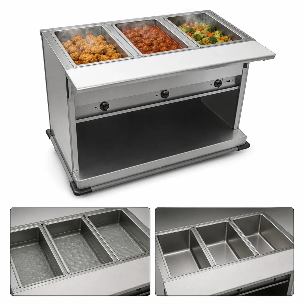 Eagle Group Spec-Master PHT3OB-120 3-Pan Mobile Electric Hot Food Table, Open Well, Wet/Dry, Stainless Steel