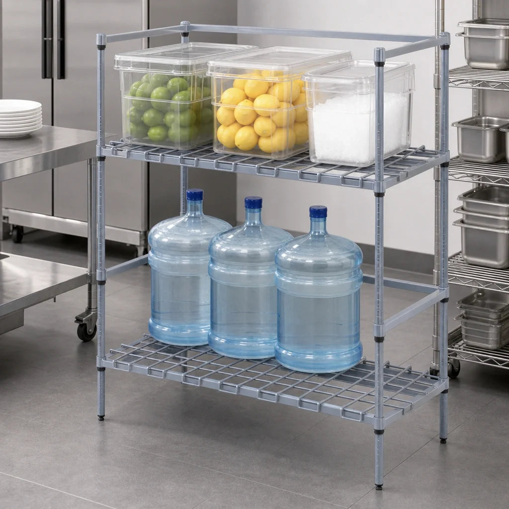 Quantum 244254DGY Two-Tier Modular Wire Dunnage Rack, 42"W x 24"D x 54"H, Gray Epoxy Antimicrobial Finish
