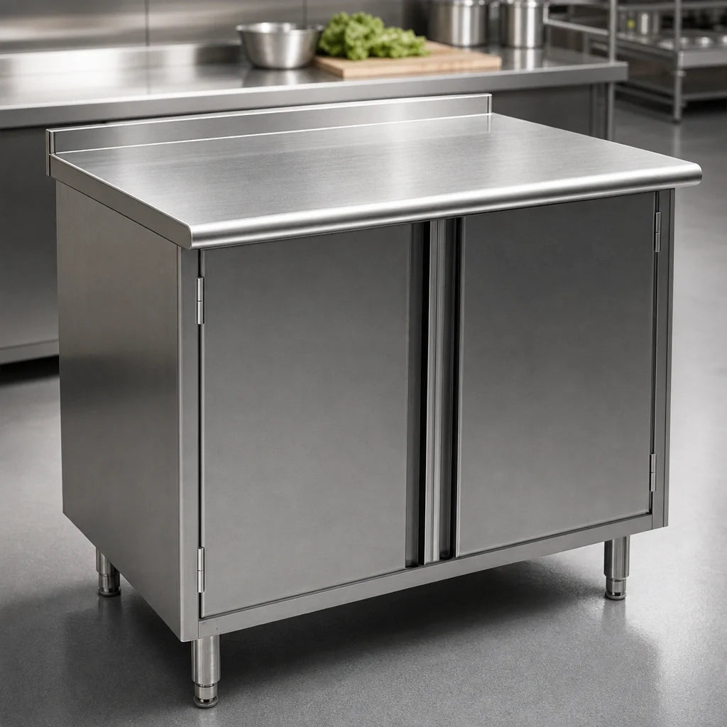 Eagle Group Spec-Master UCBH3060SE 60 x 30 Inch Stainless Steel Enclosed Work Table with Cabinet Base, Hinged Doors and 14 Gauge Top