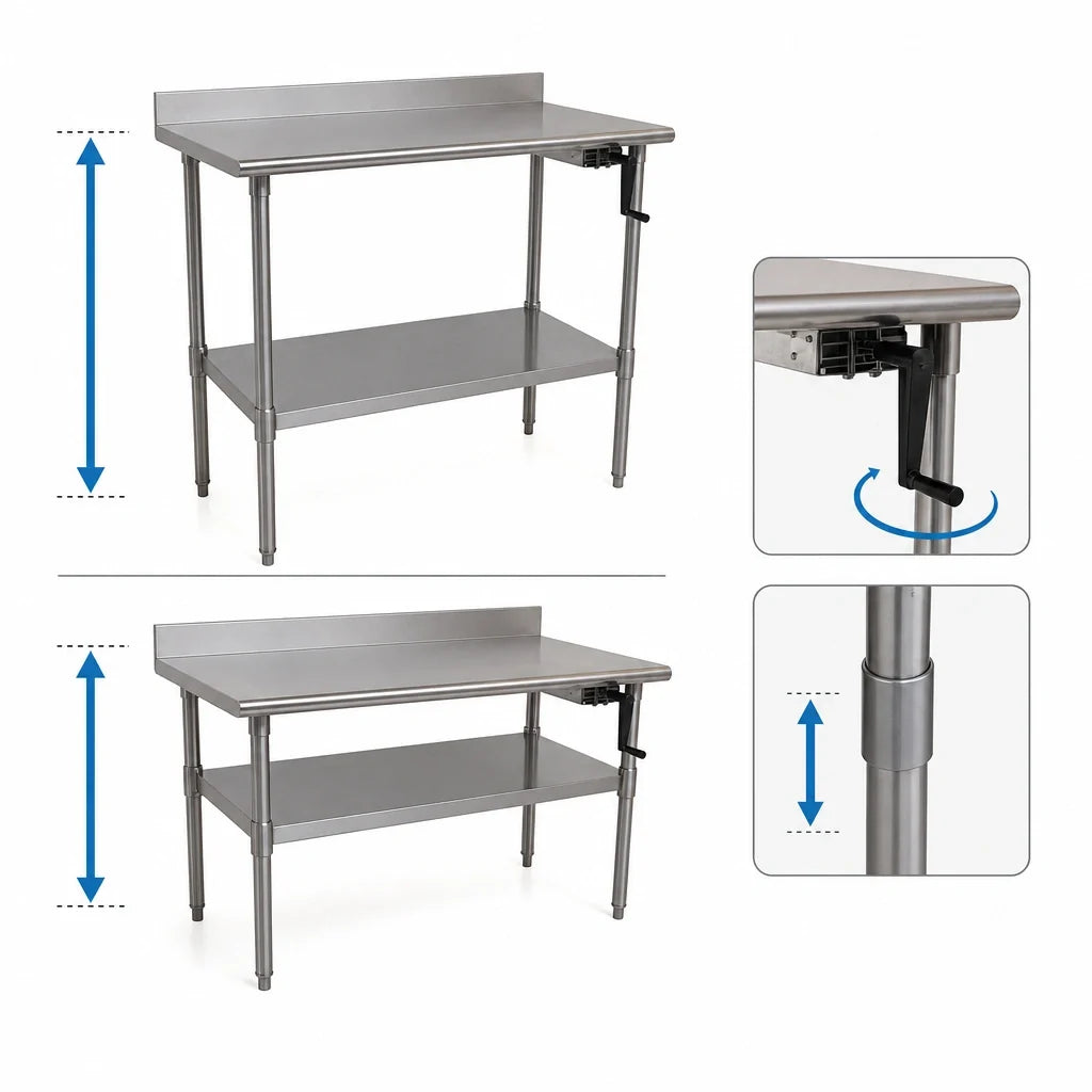 Eagle Group AdjusTable T2448SE-BS-HA Height-Adjustable Stainless Steel Work Table with Backsplash and Undershelf, 48 x 24 Inches