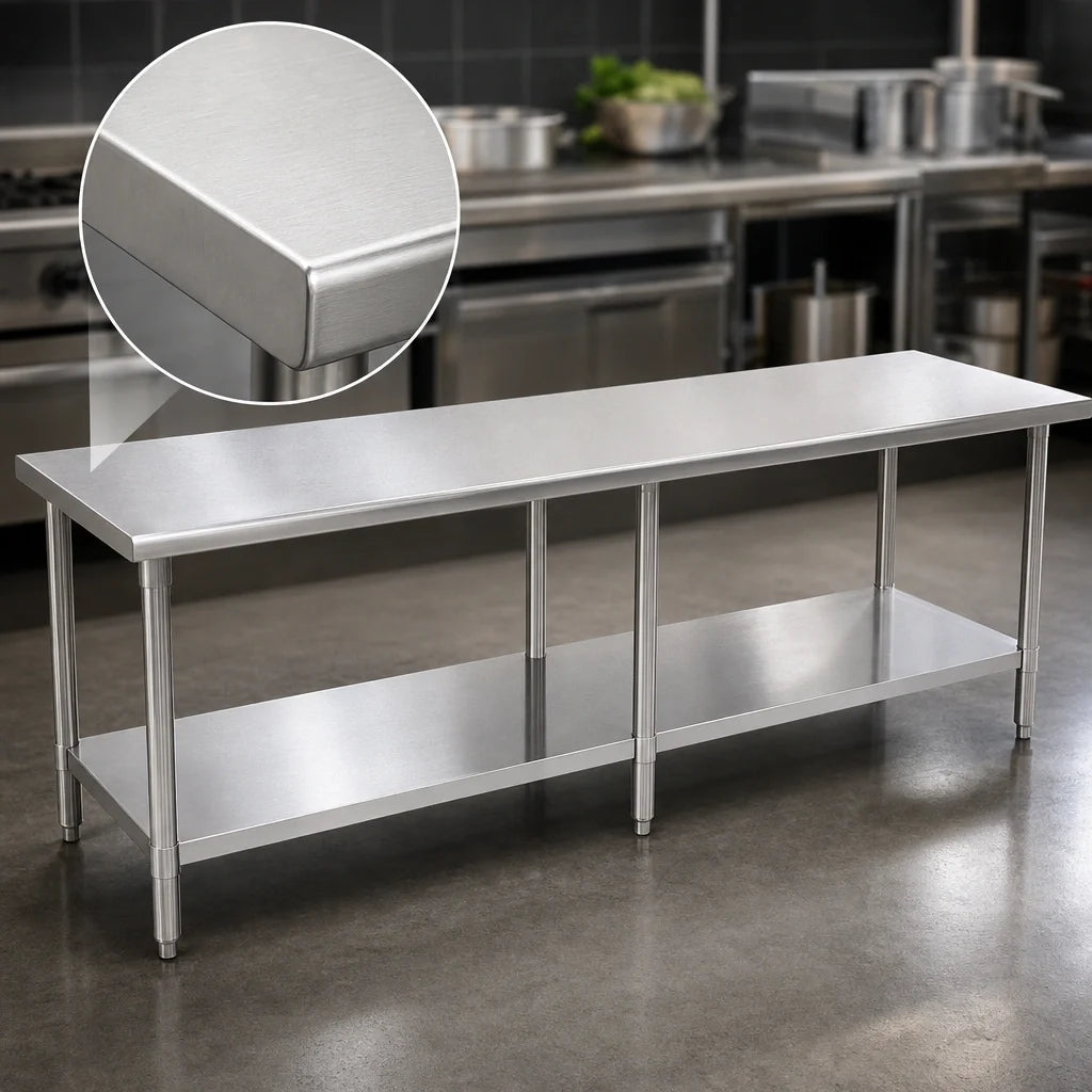 Eagle Group Spec-Master T48120E 120" x 48" 14-Gauge 300 Series Stainless Steel Flat Top Work Table with Galvanized Undershelf
