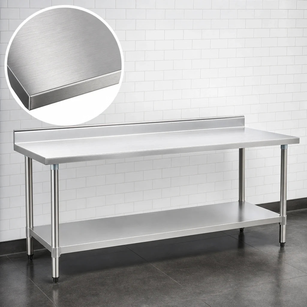 Eagle Group Budget Series T30144SB-BS 144-Inch x 30-Inch 430 Stainless Steel Work Table with Backsplash and Adjustable Undershelf