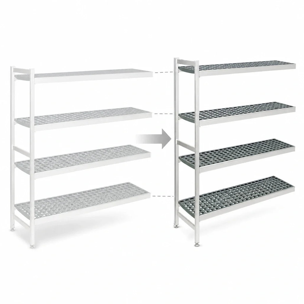 Fermod Fermostock 4R42A71-E 4-Tier Perforated Polymer Shelving Add-On Unit, 42W x 14D x 71H