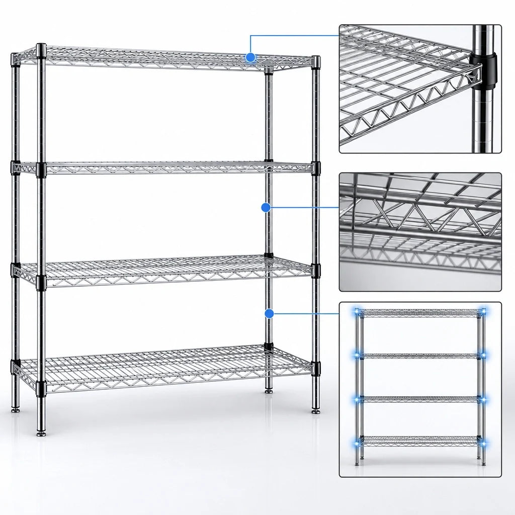 Eagle Group Add-A-Shelf RS4-63-A2148C 4-Tier Stationary Wire Shelving Starter Unit, 48W x 21D x 63H, Chrome