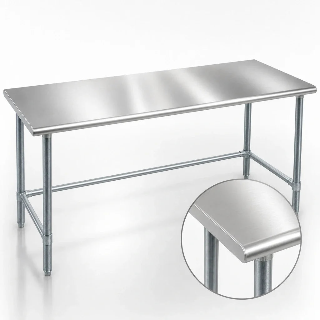 Eagle Group Spec-Master T24144GTE 144-Inch x 24-Inch 14-Gauge 304 Stainless Steel Work Table with Open Galvanized Base