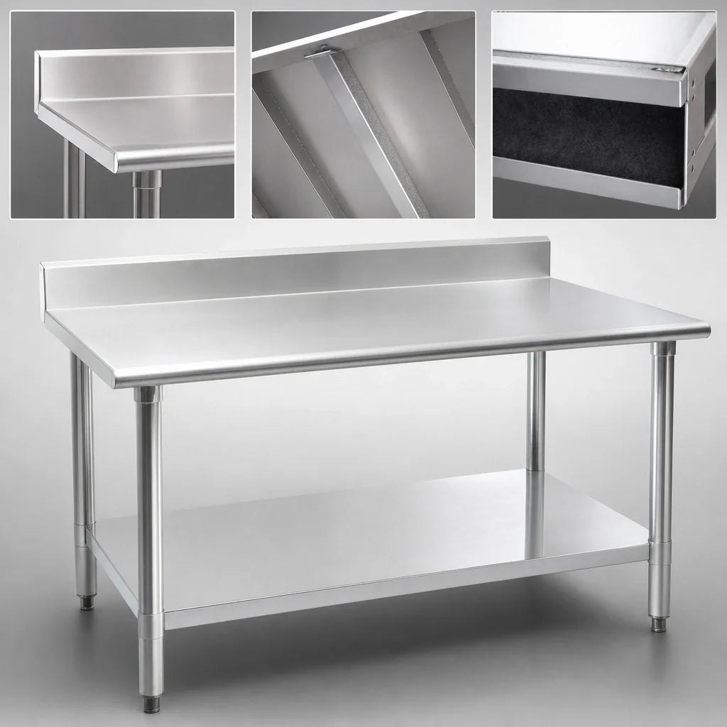 Eagle Group Spec-Master T24144E-BS 144-Inch Stainless Steel Work Table with 4-1/2-Inch Backsplash and Adjustable Galvanized Undershelf