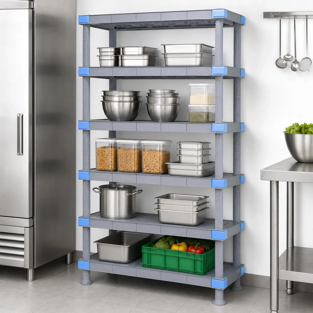 Quantum QP217250SS-5 5-Shelf Polymer Shelving Unit, 72W x 21D x 50H, 2,000 lb Capacity, Removable Shelf Mats, Gray