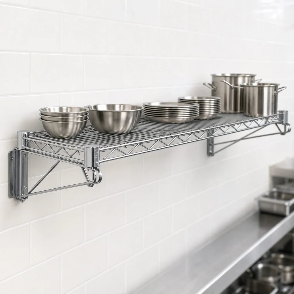 Quantum WDWB2172C Wall-Mount Cantilever Single Wire Shelf Unit, 72"W x 21"D, Chrome Plated