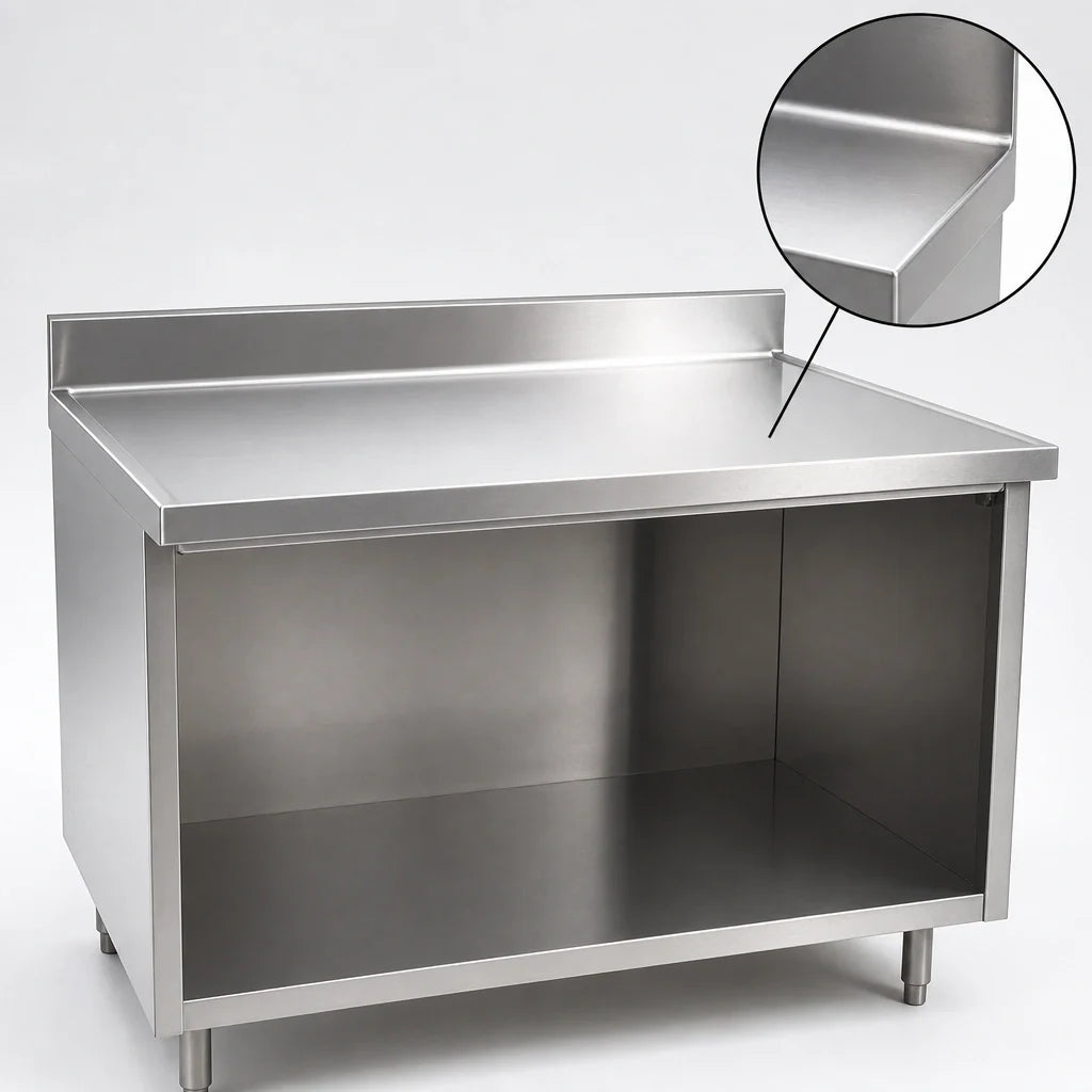Eagle Group Spec-Master OB2496SEM 96-Inch Open-Front Stainless Steel Work Table Cabinet Base, 14-Gauge 304 Top, Marine Edge, 24-Inch Deep