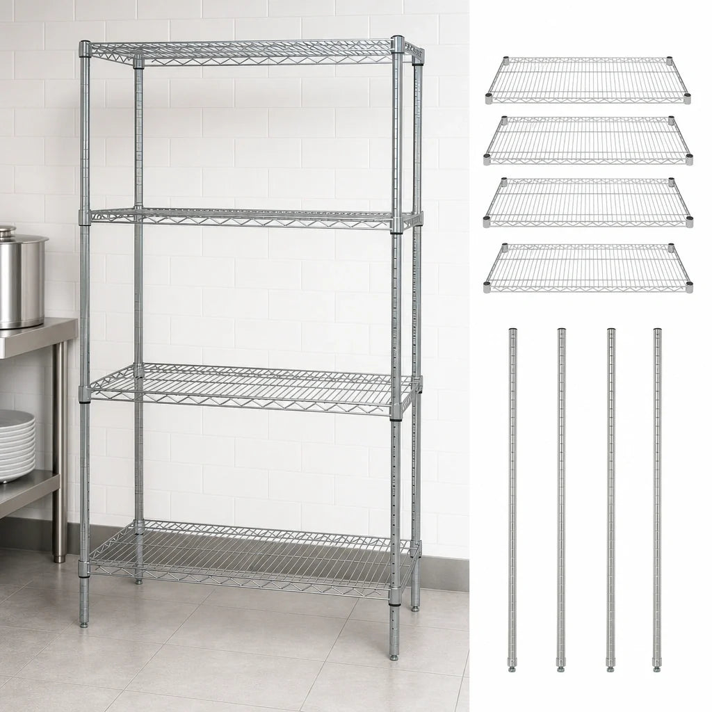 Quantum WR74-2436C Chrome Wire Shelving Starter Unit, 36 x 24 x 74 in., 4 Shelves, Stationary