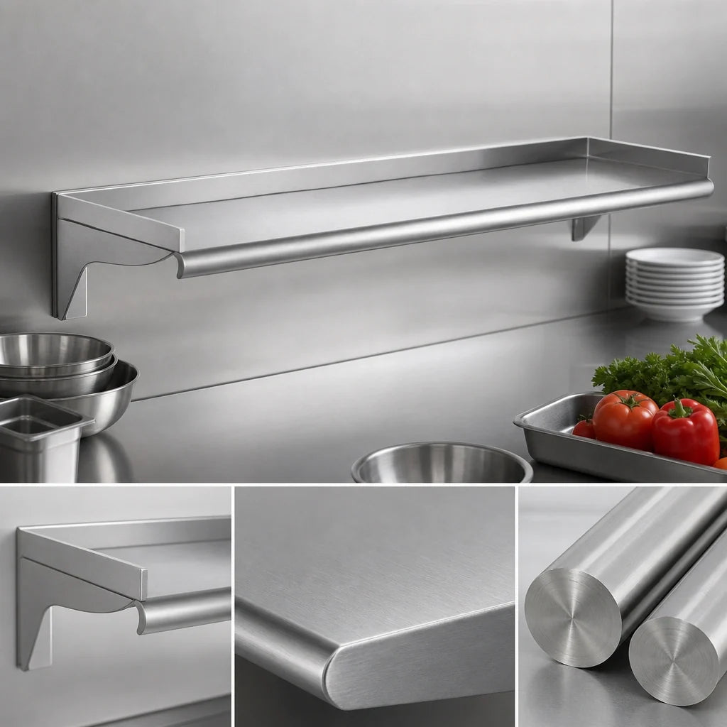 Eagle Group WS1084-16/3 84 x 10 Inch Wall-Mounted Shelf, 16 Gauge 304 Stainless Steel, Rolled Front Edge