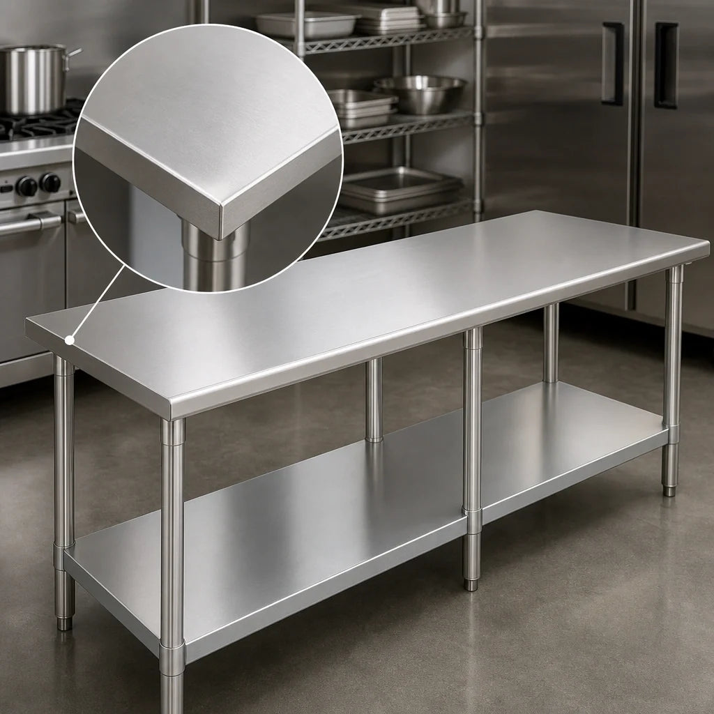 Eagle Group Spec-Master T36144E 144 x 36-Inch 14-Gauge 300 Series Stainless Steel Work Table with Adjustable Galvanized Undershelf