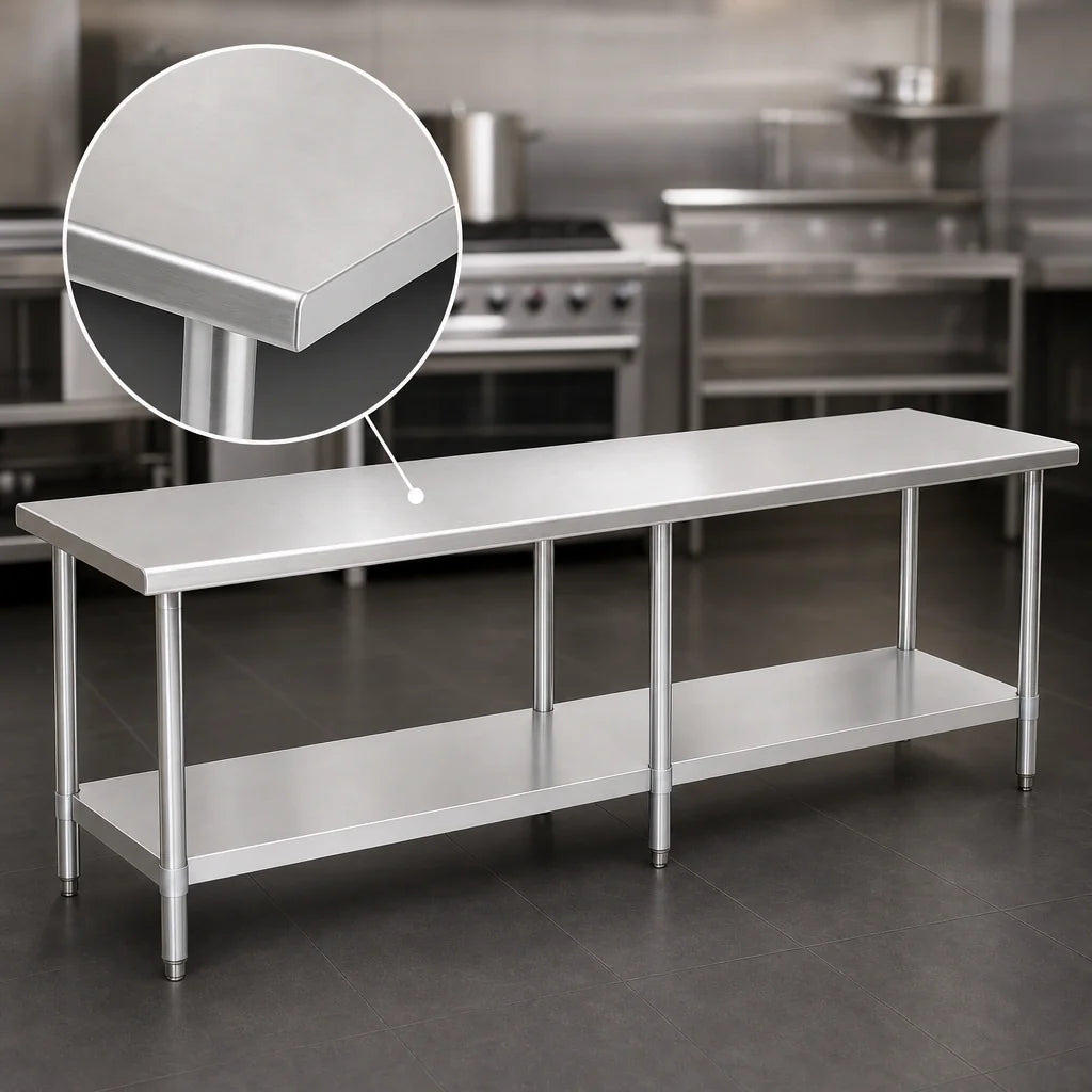 Eagle Group Budget Series T24108B 108" x 24" Flat-Top 430 Stainless Steel Work Table with Adjustable Galvanized Undershelf