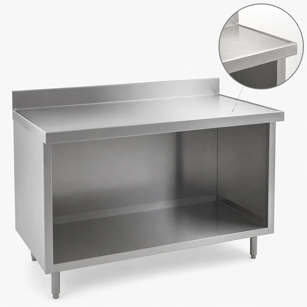 Eagle Group Spec-Master OB2472SEM 72-Inch x 24-Inch Open-Front Stainless Steel Work Table Cabinet, 14-Gauge 304 Top, Marine Edge